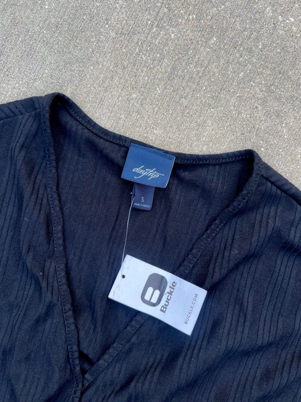 Daytrip Black SMALL Ribbed Surplice Faux Wrap Dolman Top NWT From Buckle - Picture 5 of 8